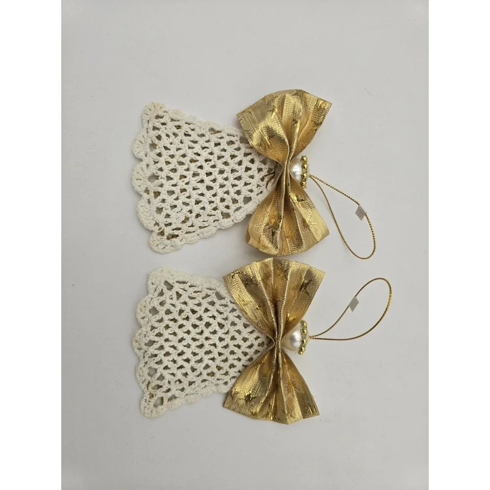 Avon Crochet Angels in Gift Box Gold White Vintage Set of 2 Christmas Ornaments